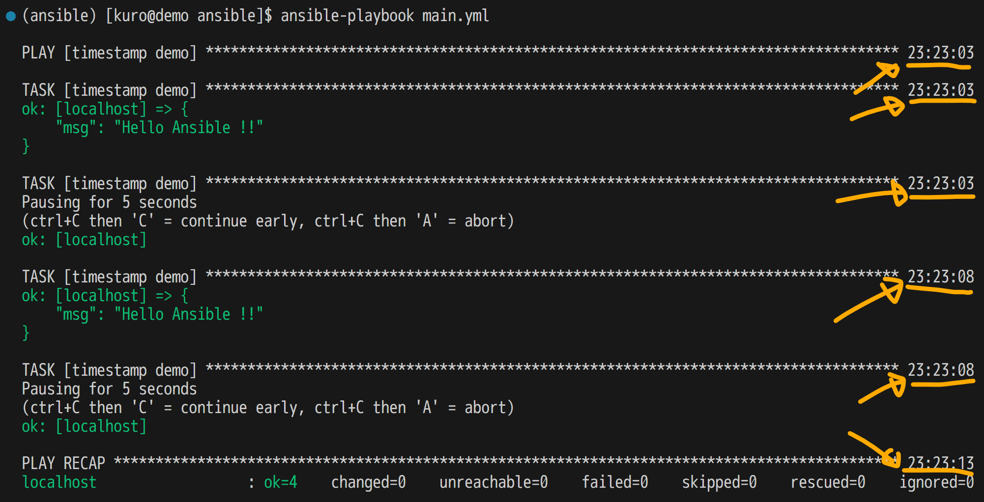Featured image of post Ansible の出力にシンプルなタイムスタンプを表示する（community.general.timestamp）